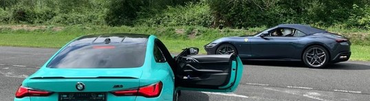 Supercars sur circuit, BMW M4 et Ferrari