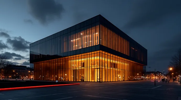 Siège Alfred Society, bâtiment vitré illuminé